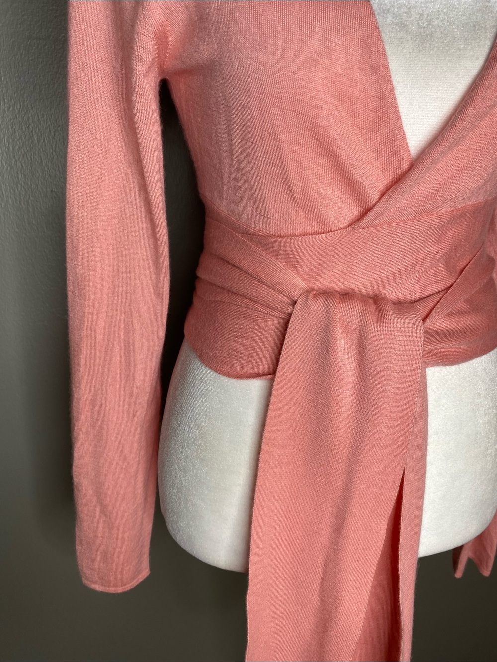 NWOT! LiliU Wrap Front Long Sleeve Ballet Sweater in Coral Pink - Size S - Picture 2 of 6